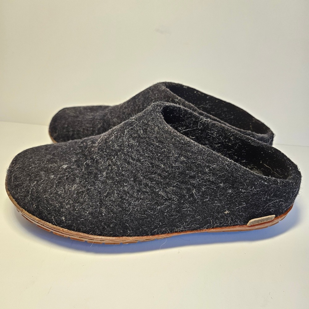 Glerups Wool Slip On Open Heel Clogs Charcoal Grey Natural Rubber Sole Size 37